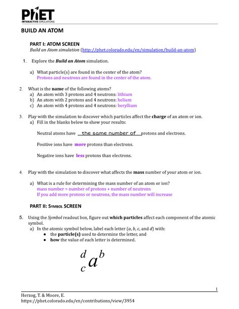 Build An Atom Activity BUILD AN ATOM PART I ATOM SCREEN Build An