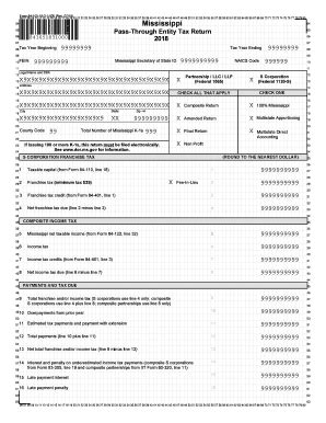 Fillable Online Mississippi Pass Through Entity Tax Return 2018 Fax