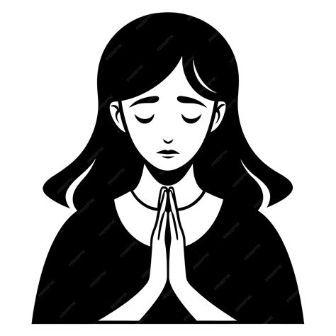 Alone Female Praying Silhouette Black And White Premium Ai Generated