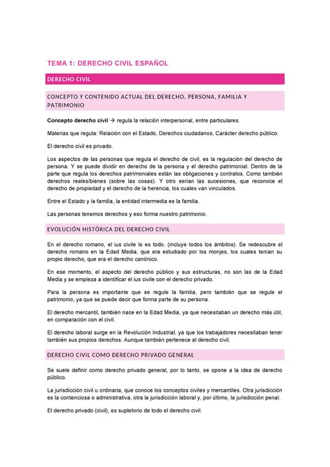 Tema 1 Civil Tema 1 Derecho Civil EspaÑol Derecho Civil Concepto Y Contenido Actual Del