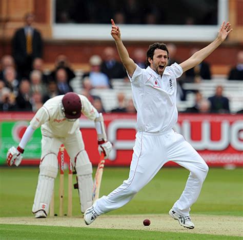 Graham Onions Celebrates On His Back After Taking His Fourth Wicket On