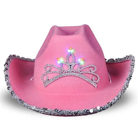 Artcreativity Light Up Pink Cowboy Hat For Girls Sparkly Cowgirl Hat