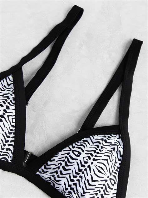 Graphic Print Contrast Trim Triangle Bikini Set Shein Sheinside