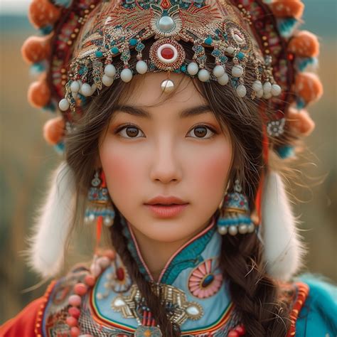 Premium Photo A Woman In A Traditional Dress With A Headdress And A