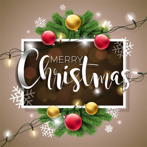 Vector Merry Christmas Illustration on Brown Background with Typography