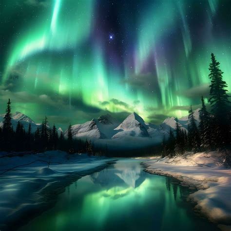 aurora view in night sky tundra environment, generative ai 30600951 ...