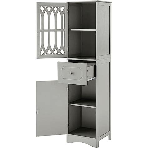 Merax Tall Bathroom Cabinet With Drawer And Doors Freestanding Cupboard Storage