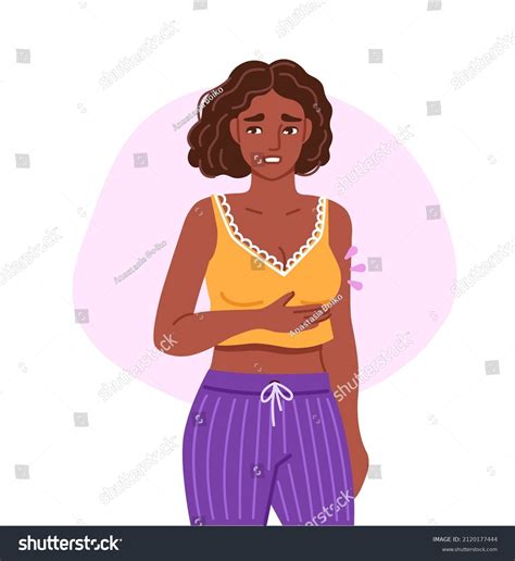 Breast Tenderness Black Woman Suffering Symptom Stock Vector (Royalty