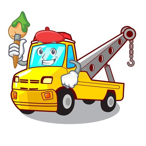 Artist Cartoon Tow Truck Isolated On Rope Stock Vector Illustration