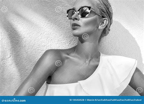 Portrait Beautiful Phenomenal Stunning Elegant Blonde Model Woman With Perfect Face Wearing A
