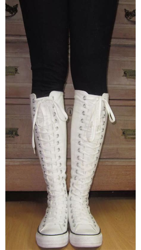 My 2nd Pair Of White Knee High Converse Which My Black Leggings They Contrast So Much Knee