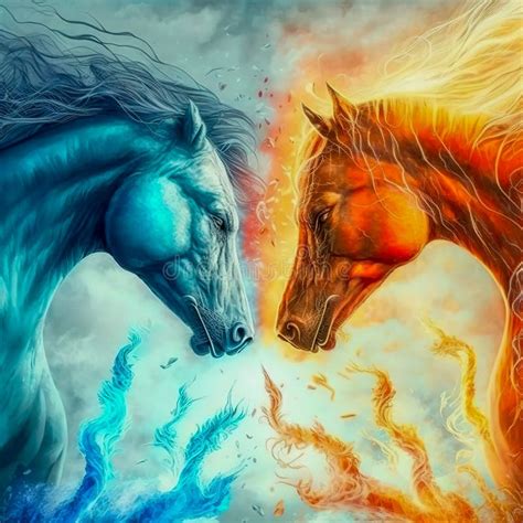 Animal Fighting Abstract Fire And Ice Element Against Heat And Cold