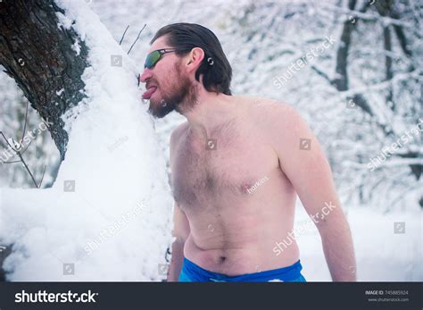 Naked Wild Man Sunglasses Winter Forest Stock Photo 745885924 Shutterstock