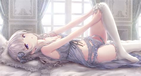 Anime Girls Lingerie Stockings Blue Eyes Silver Hair Playmat Game Mat Desk Ebay