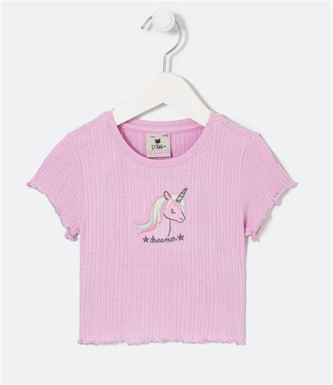 Blusa Infantil Canelada Bordado De Unic Rnio Tam A Anos Roxo