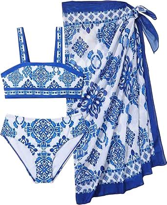 Amazon Wdirara Girl S Floral Print Bikini Set Boho Swimsuit Three Piece Bathing Suit With