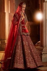 Buy Red Raw Silk Embroidered Zari And Dabka Work Plunge V Neck Bridal