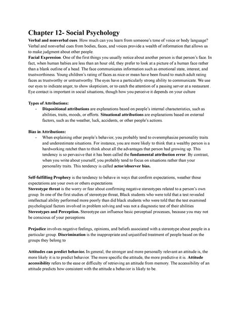 Chapter 12- Social Psychology - Chapter 12- Social Psychology Verbal