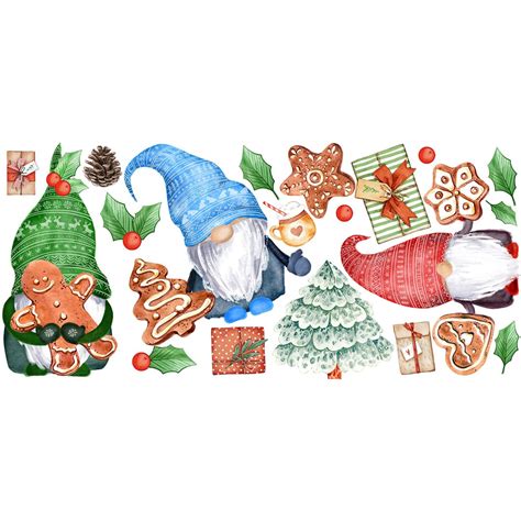Декоративная наклейка к новому году "Новогодние гномы"