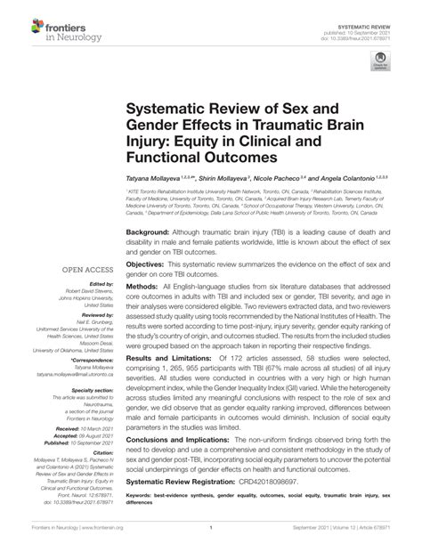 Pdf Systematic Review Of Sex And Gender Effects In Traumatic Brain Injury Equity In Clinical