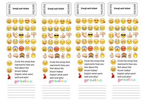 Emoji Exit Ticket Strips Sheet Of Four Teaching Resources