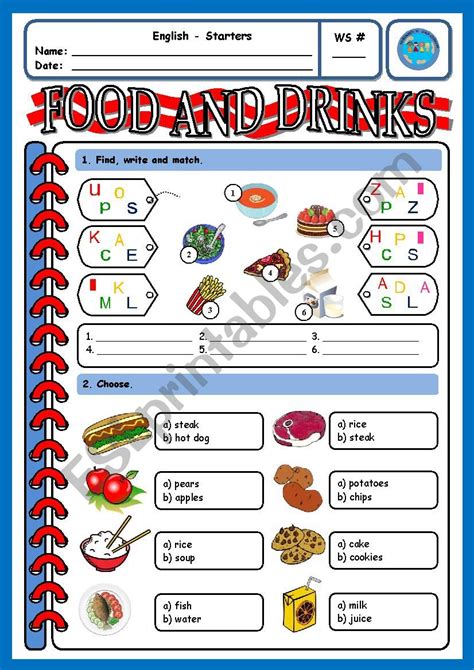 food drinks ws  esl worksheet  xani