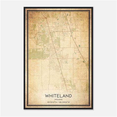 Vintage Whiteland Indiana Map Poster Whiteland In City Road Wall Art