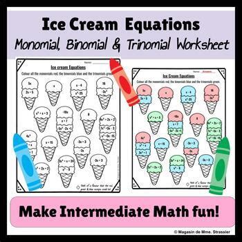 Monomial, Binomial, Trinomial Identifying Equations Worksheet | TPT