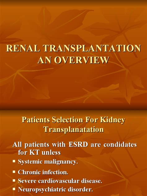 Renal Transplantation An Overview Pdf Kidney Transplantation