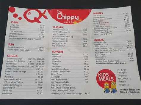 menu   chippy restaurant kilrea