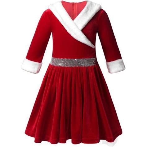 YIZYIF Enfant Fille Déguisement Mère Noël Robe Noël Paillette Costume