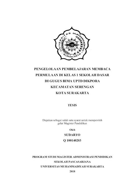 Pdf Pengelolaan Pembelajaran Membaca Permulaan Di Kelas Eprints Ums