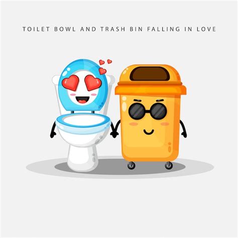 Premium Vector Cute Toilet Bowl And Trash Bin Falling In Love