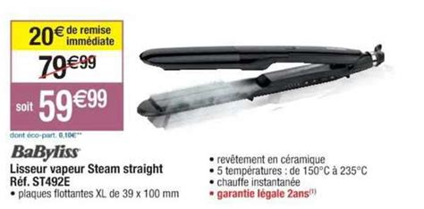 Promo Babyliss Lisseur Vapeur Steam Straight Chez Cora ICatalogue Fr