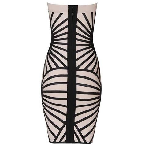 Beautiful Nude And Black Leatherette Strapless Bandage Dress