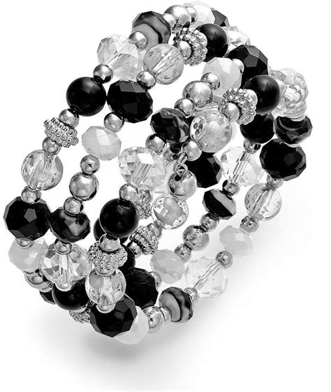 Styleandco Silver Tone Black And White Bead Coil Bracelet Shopstyle