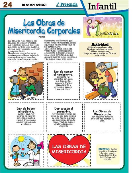 Infantil Las Obras De Misericordia Corporales Obras De Misericordia