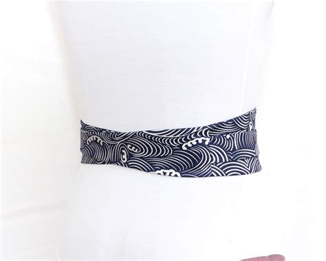 Ceinture Obi Marine Blanc Motif Vagues Polina Couture