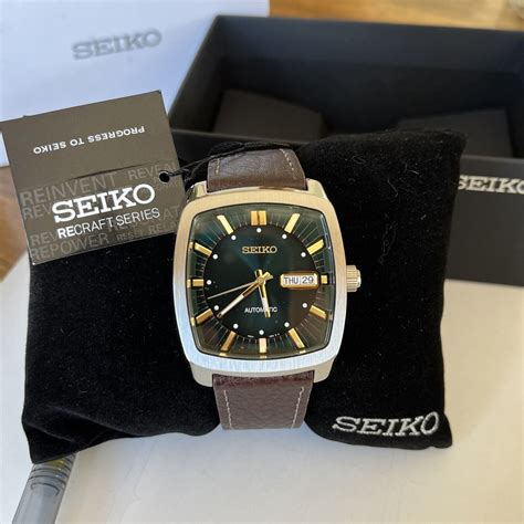 Seiko Green Dial Recraft Brown Leather Automatic Men S Watch Snkp