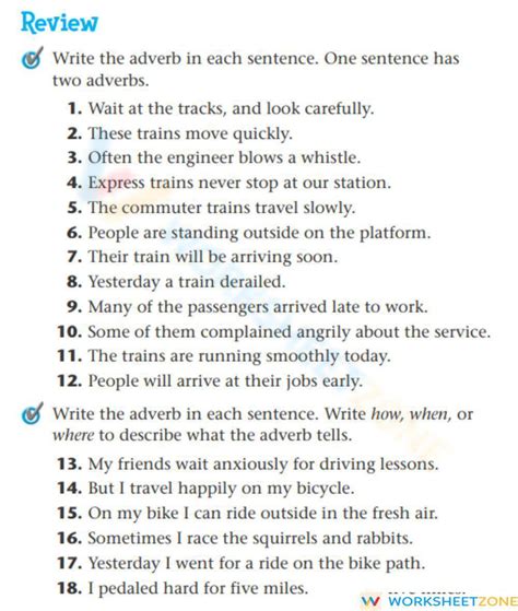 Adverbs Review Worksheet