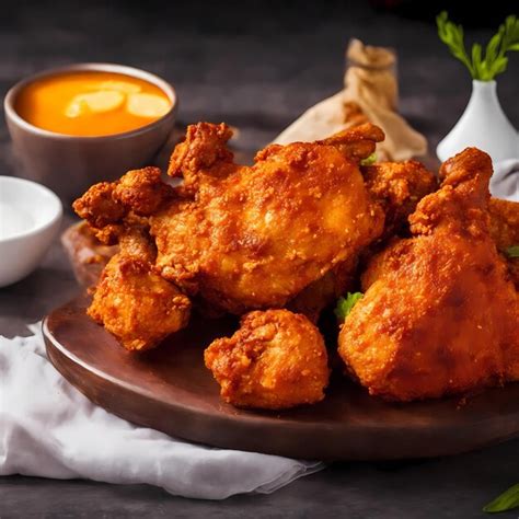 Premium Ai Image A Plate Of Fried Chicken With A White Napkin Next To It