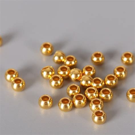 24K Pure Gold Round Spacer Beads For Bracelet Necklace Jewelry Etsy