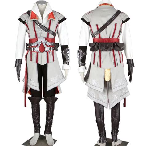 Ezio Auditore Da Firenze Cosplay Costumes Assassin Robes With Black Cape Outfits For Mens And