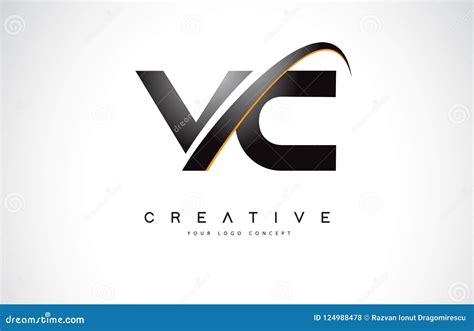 Vc V C Swoosh Letter Logo Design With Modern Yellow Swoosh Curve Stock