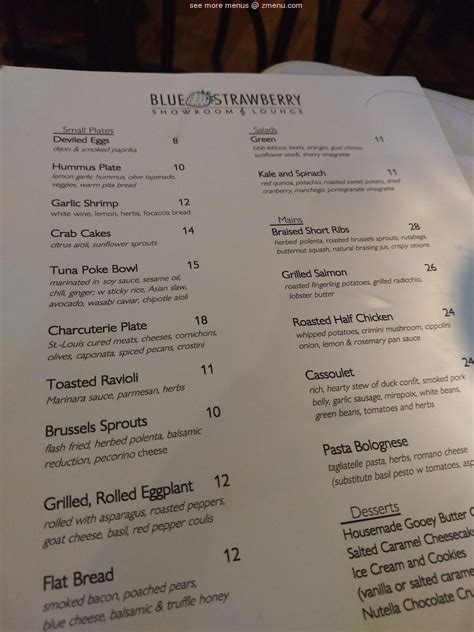 Menu at Blue Strawberry restaurant, St. Louis