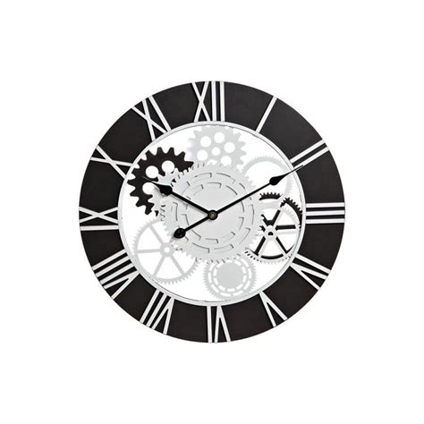 Horloge Murale Thyann Bois Noir Blanc Fer Engrenage X X Cm