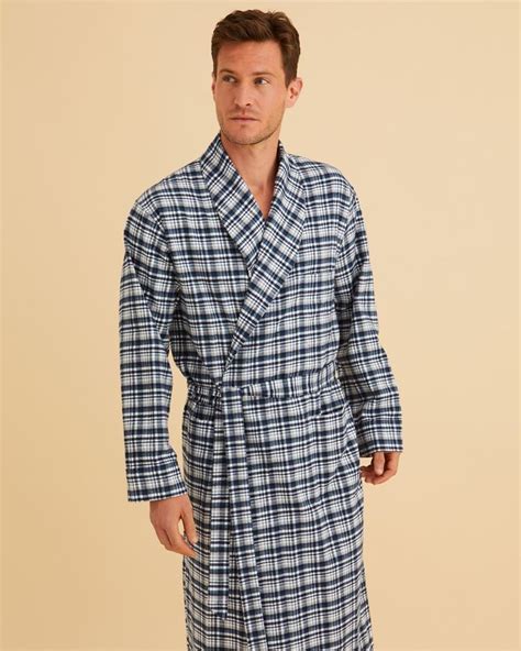 Mens Brushed Cotton Dressing Gown Grey Plaid Bonsoir Of London