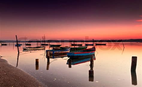 Boats In The River Stock Image Colourbox