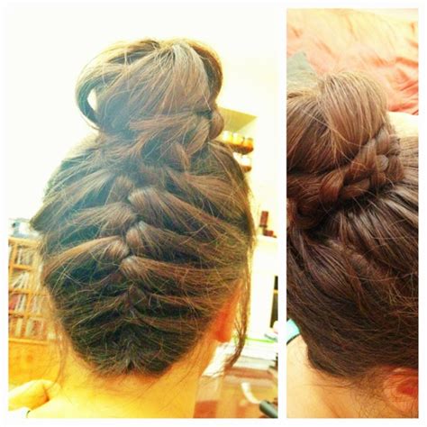 Upside Down French Braid With A Bun Wrapped By A Stranded Braid