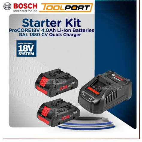 Bosch Starter Kit Procore18v 4 0ah Li Ion Batteries And Gal 1880 Cv